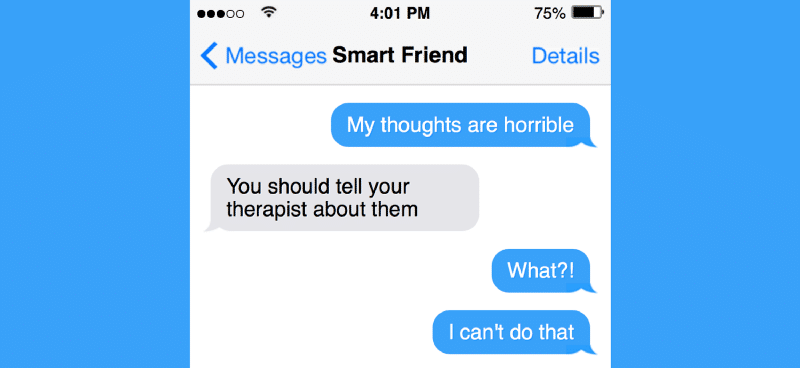 Chat between friend suggesting to talk with therapist